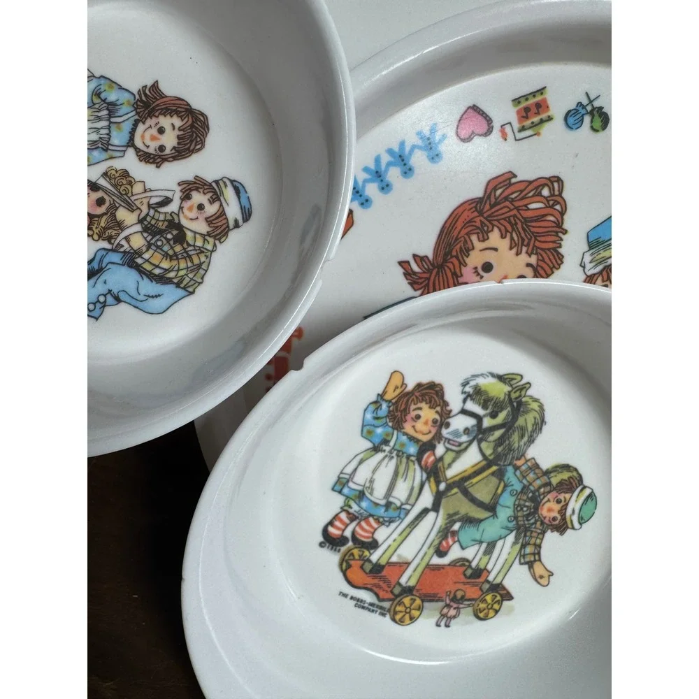 Vintage Raggedy Ann and Andy Melamine Plate and Bowl Set 1969 Bobbs-Merrill